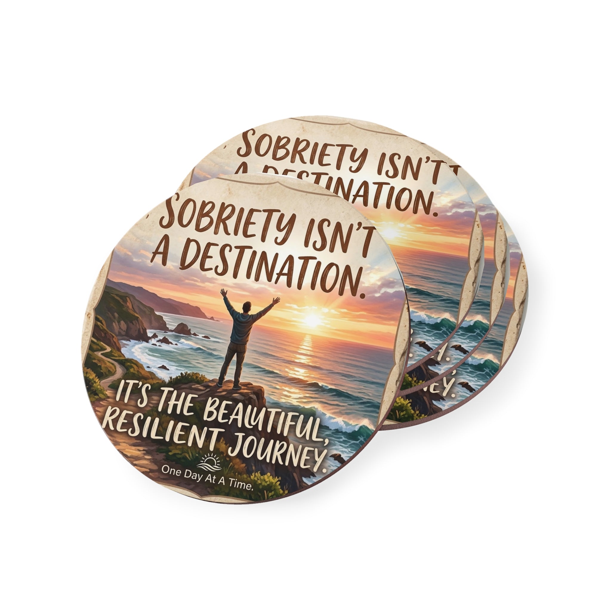 One Day At A Time - Inspirational Sobriety Recovery Drink Coaster - Coasters