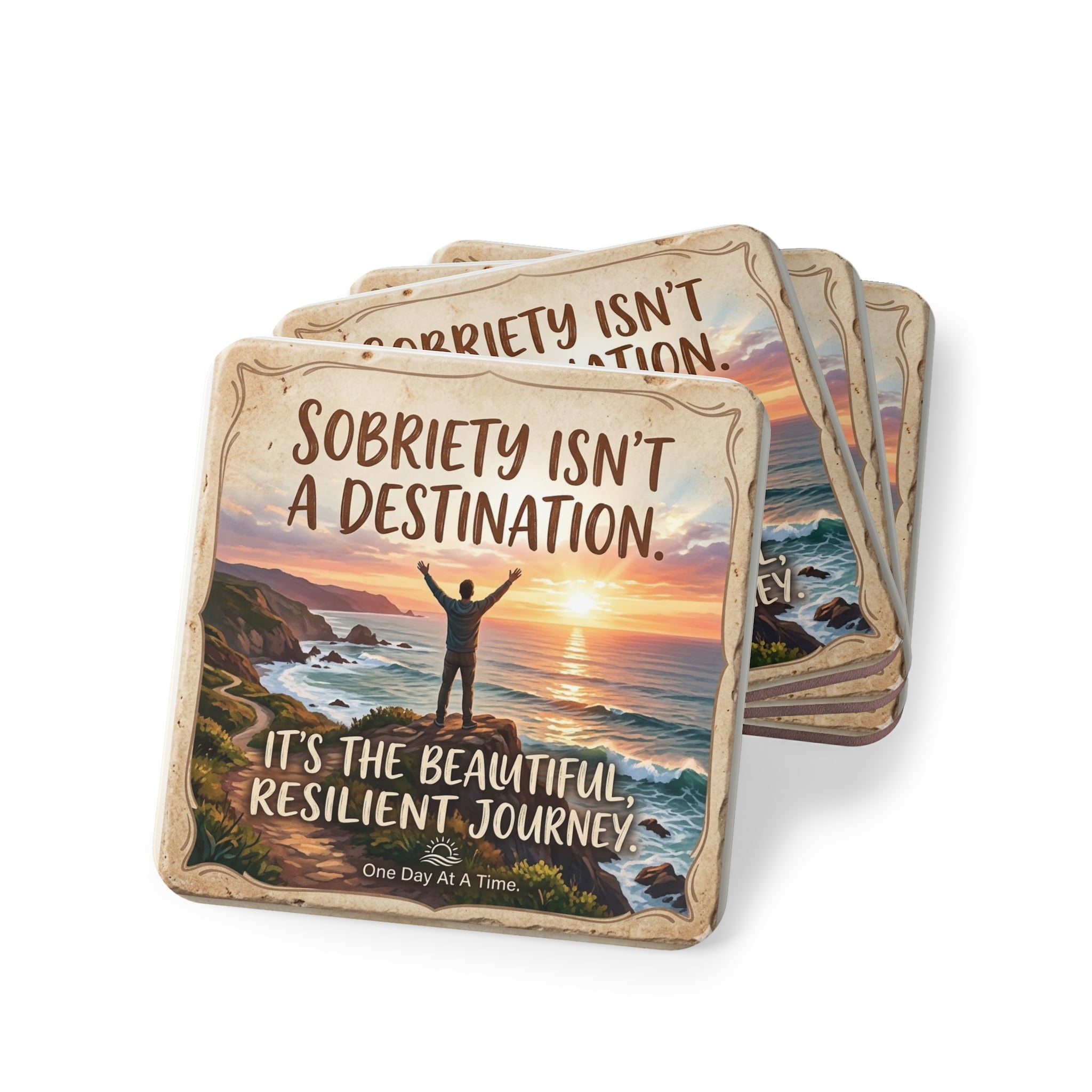 One Day At A Time - Inspirational Sobriety Recovery Drink Coaster - Coasters