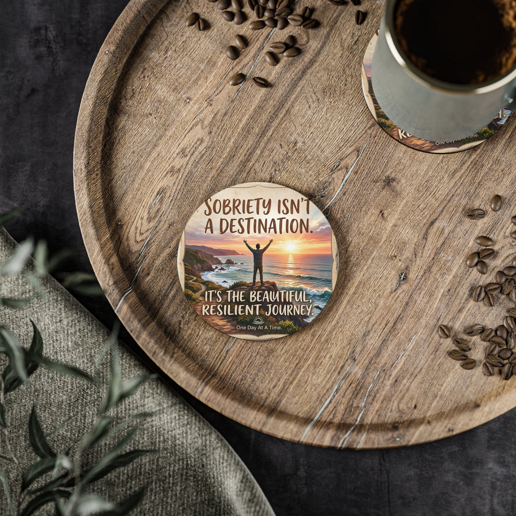 One Day At A Time - Inspirational Sobriety Recovery Drink Coaster - Coasters