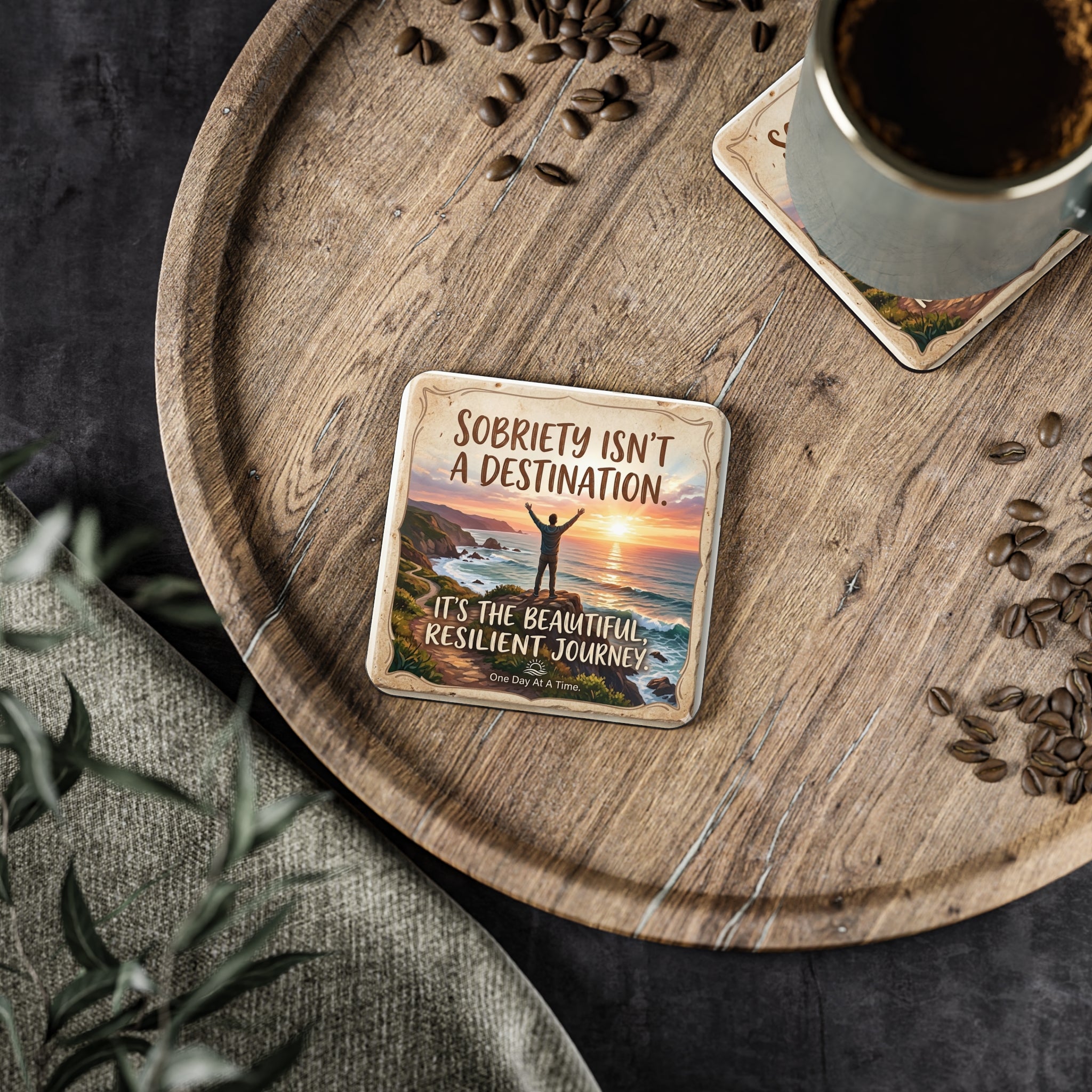 One Day At A Time - Inspirational Sobriety Recovery Drink Coaster - Coasters